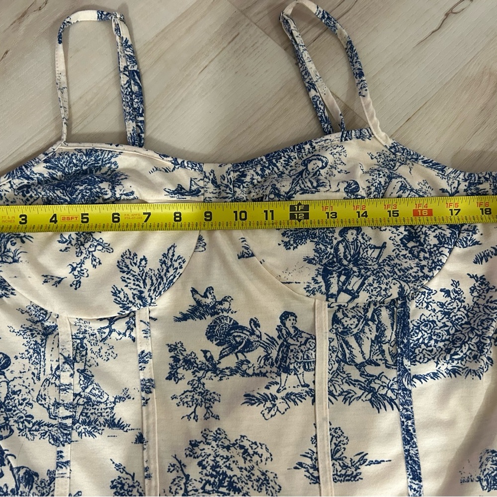 Cider Corset 1XL Bodysuit Toile Print Blue White Bustier Top Cottagecore - Picture 4 of 12